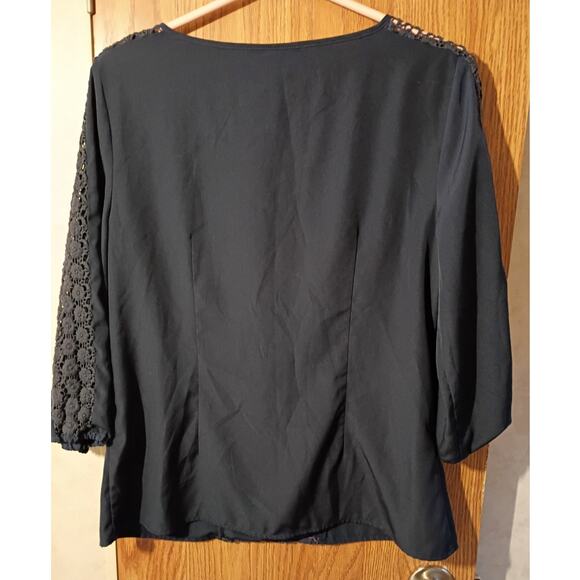 Dana Buchman Navy Lace Panel Blouse Medium Feminine Chic Career Minimalist - Picture 11 of 14